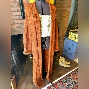 Free People Orange Cable Knit Cardigan